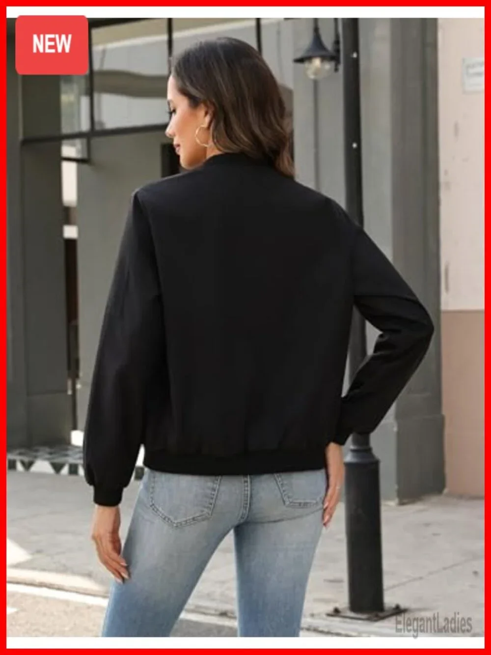 Polyester Lightweight Bomber Jacket Long Sleeve Zip Up Casual Coat with Pockets